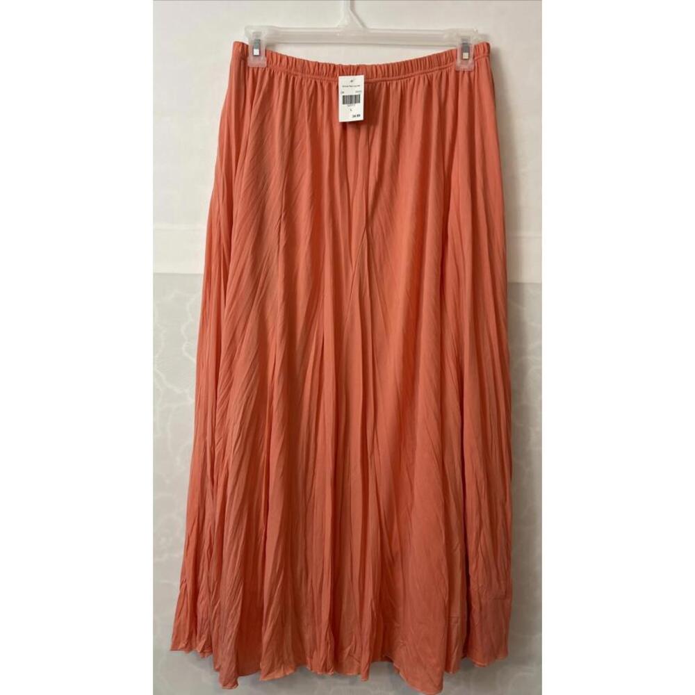 Cal Style Womens Large Coral Pink Elastic-Waist Pleated Lined Skirt NWT! A5301